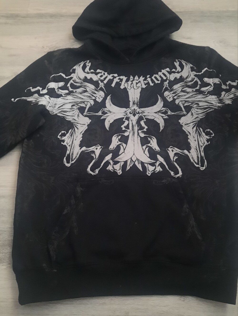 Affliction Black Hoodie with White Graphic Crest